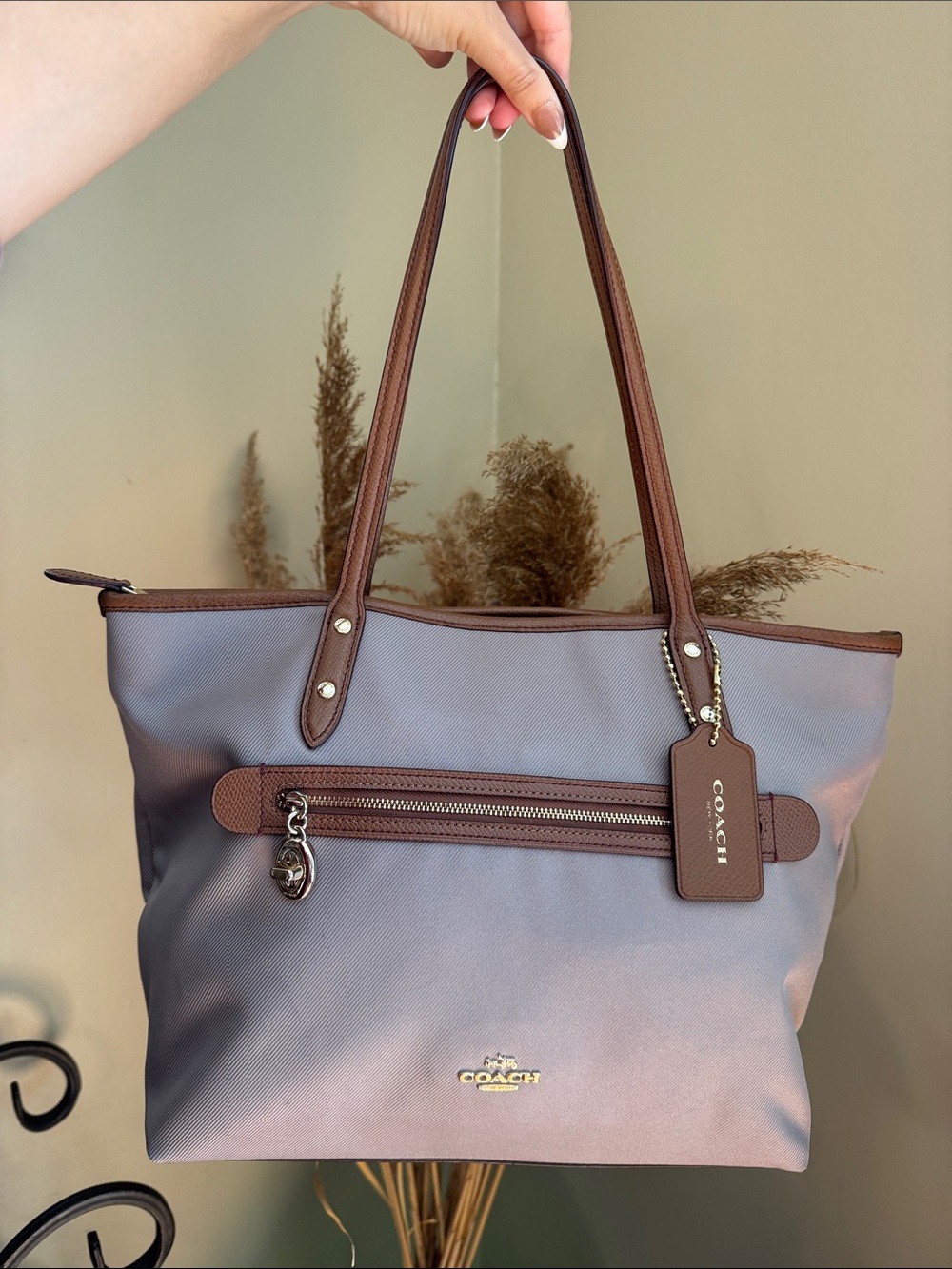 Coach Two-Tone Taupe and Brown Nylon Tote